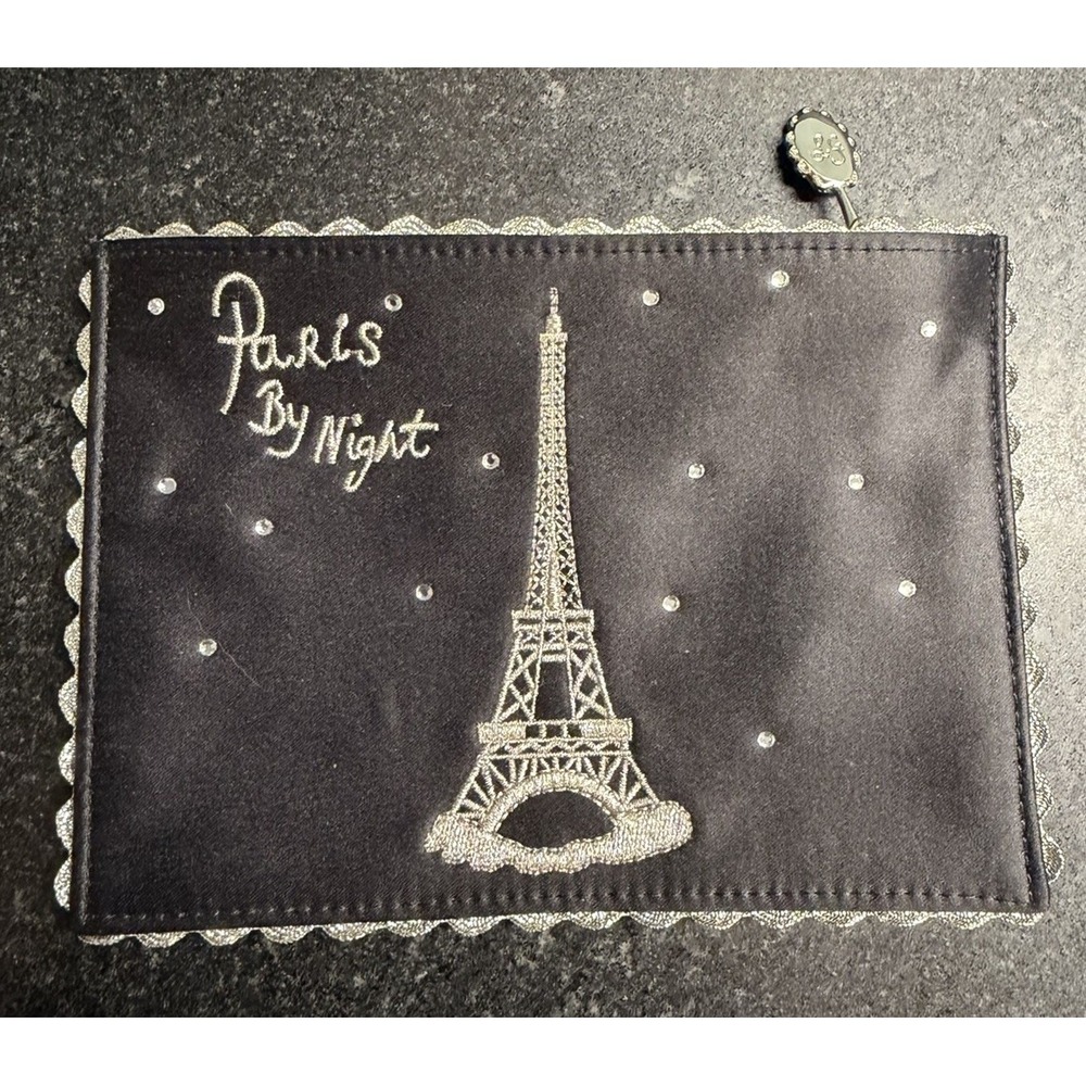 Lulu Guinness "Paris By Night" Embroidered Satin Evening Clutch Pouch - Pristine